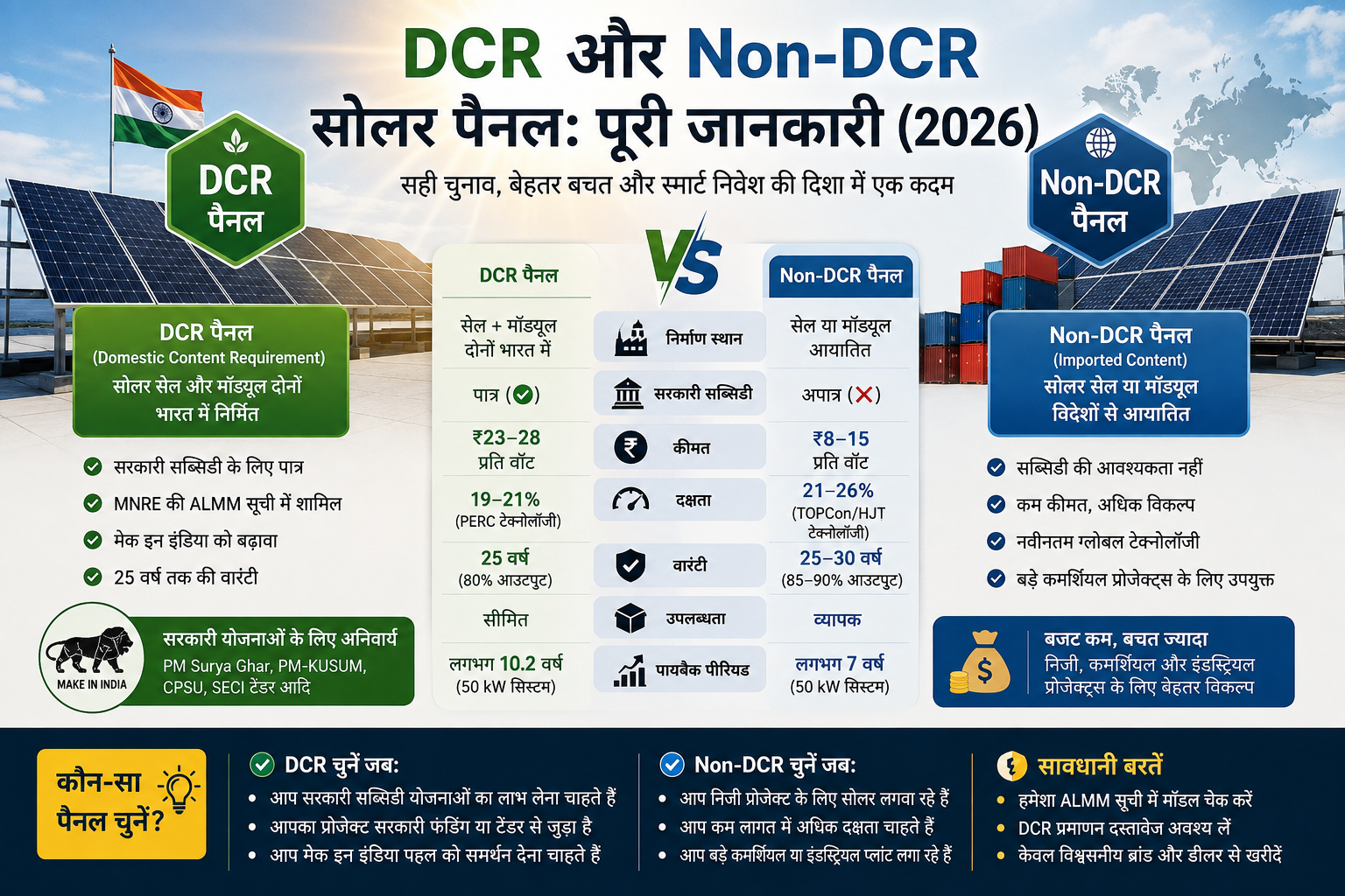 DCR और Non-DCR सोलर पैनल: पूरी जानकारी हिंदी में (2026)